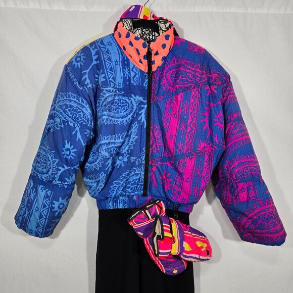 Y2K Vintage OBERMEYER "Shazzam" One-Piece Snowsuit LADIES 6. GLOVES & HEADBAND. - Picture 4 of 17